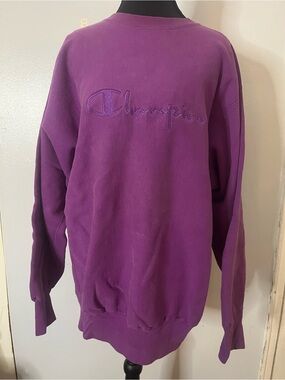 Champion Purple Crewneck Sweatshirt with Tonal Script Logo